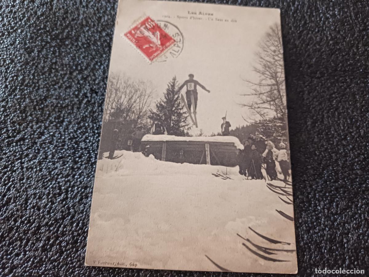 Postais: les alpes, 1904 spots d`hiver, un saut en skis, circulada