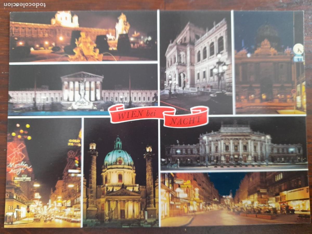 Postales: Postal con vistas nocturnas de los edificios m&aacute;s singulares de Viena en Austria a&ntilde;os 70&acute;s,