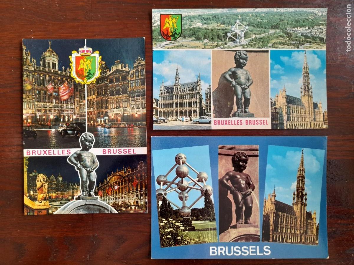 Postais: Una postal, Grand place, Manneken Pis, Atomiun, Bruseles a&ntilde;os 60&acute;s, 3 tarjetas a elegir