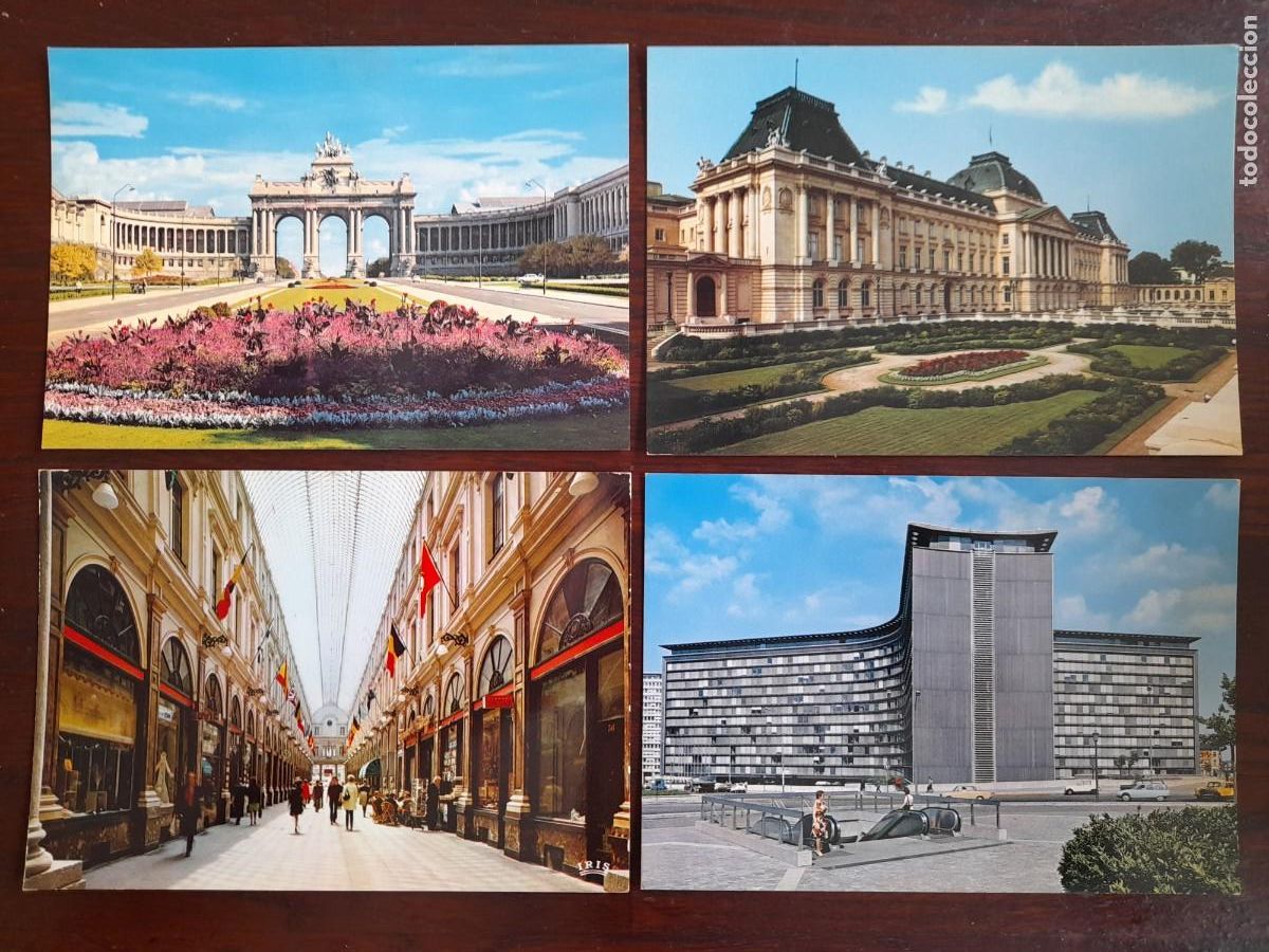Cartes Postales: Una postal arco cincuentenario, galer&iacute;a comercial Reina, plaza Shcuman Bruselas 4 tarjetas a elegir
