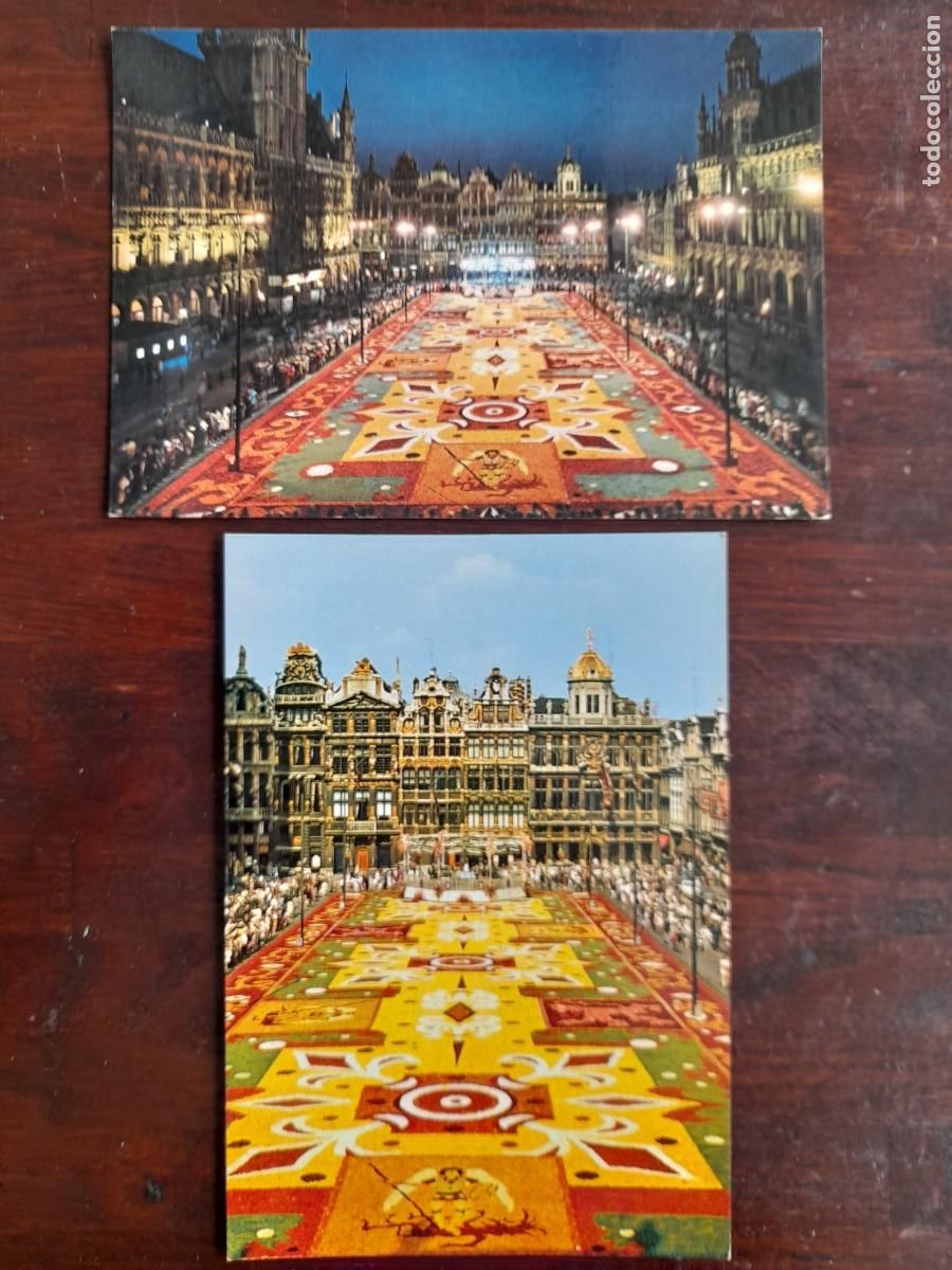 Postkarten: Una postal alfombra de flores en la Grand place de Bruseles del 1970 o 1973, dos tarjetas a elegir