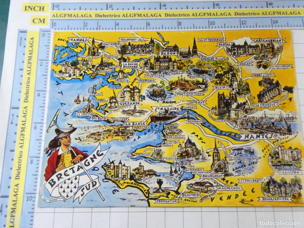 Cartoline: POSTAL DE FRANCIA. PLANO MAPA MONUMENTOS TUR&Iacute;STICOS DEL SUR DE BRETA&Ntilde;A BRETAGNE SUD. 660