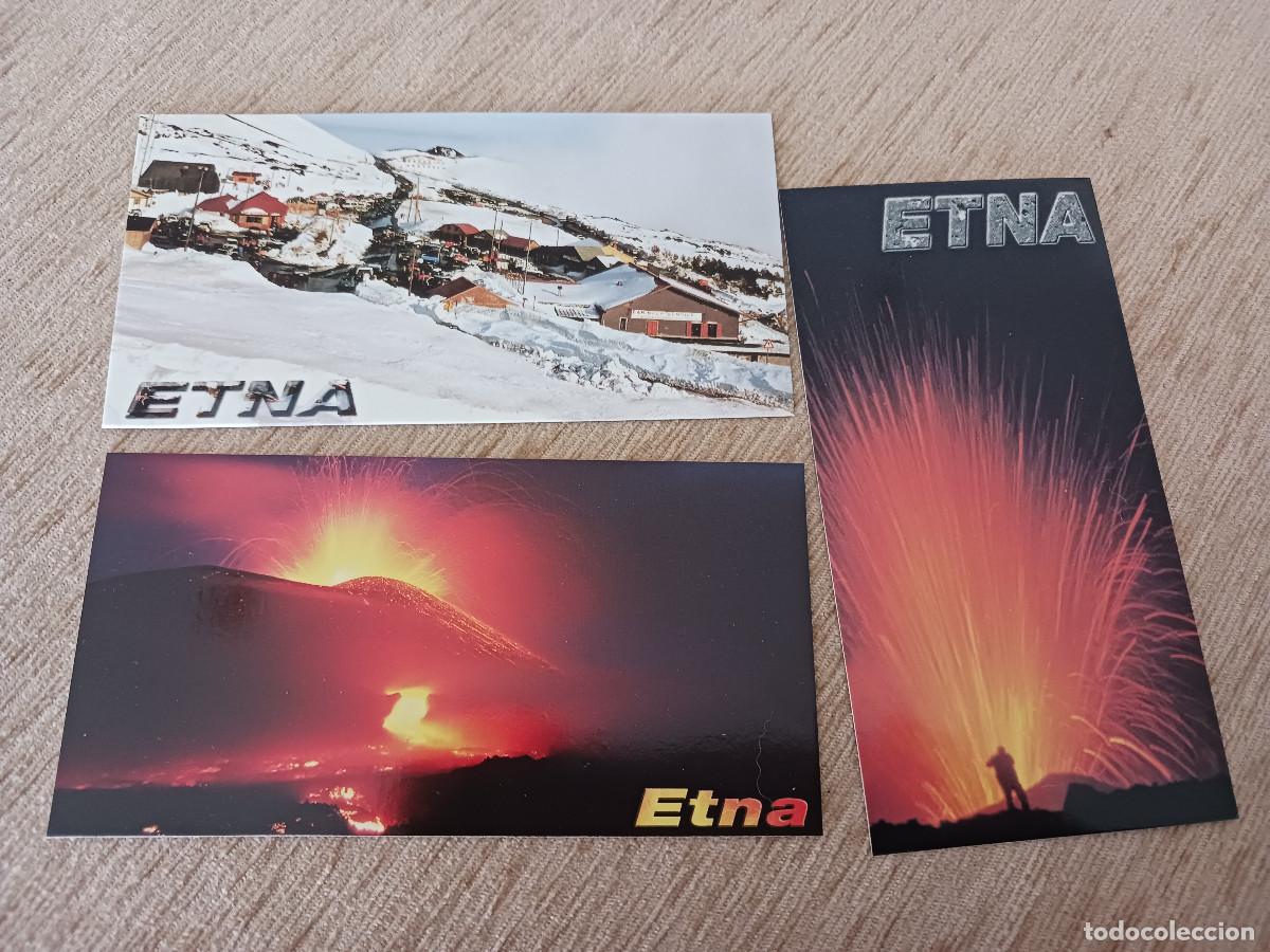 Postales: tres postales erupcion del volcan etna, sicilia