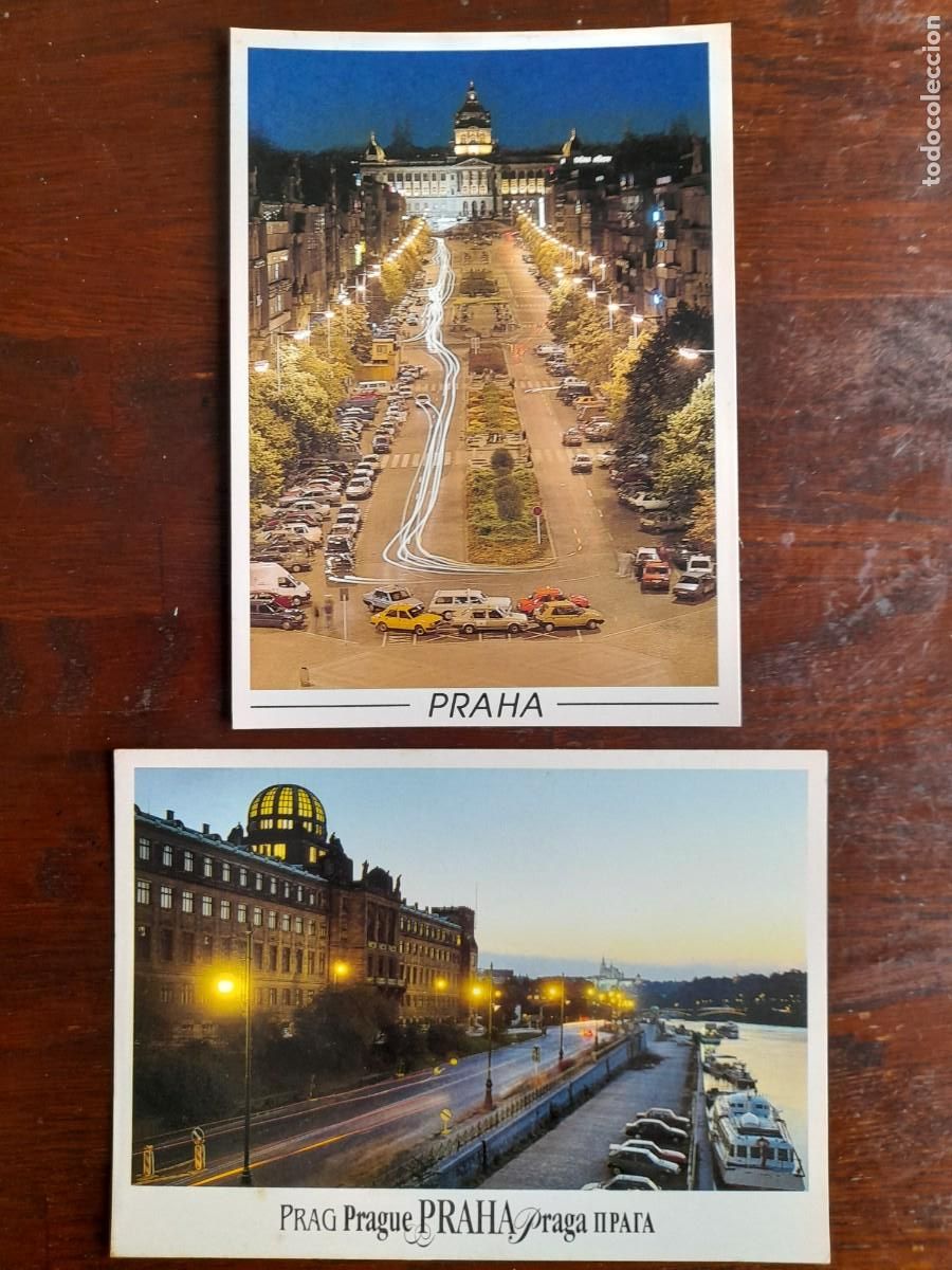 Cartes Postales: Una postal plaza Wenceslado y museo nacional Praga Republica Checa 4 tarjetas a elegir