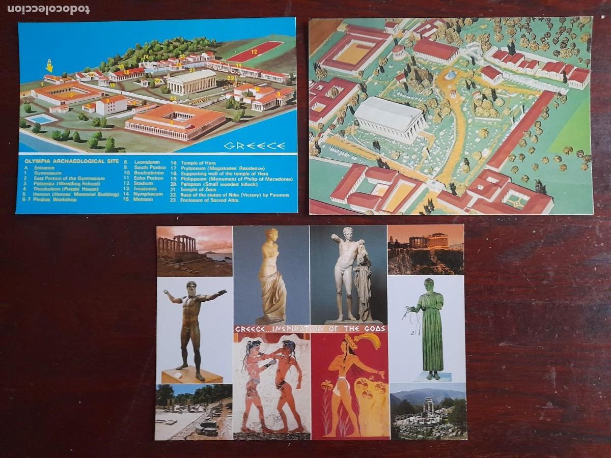 Cartes Postales: Una postal vintage maqueta ciudad griega de Ol&iacute;mpia Altis, Grecia. A&ntilde;os 80&acute;s 3 tarjetas a elegir