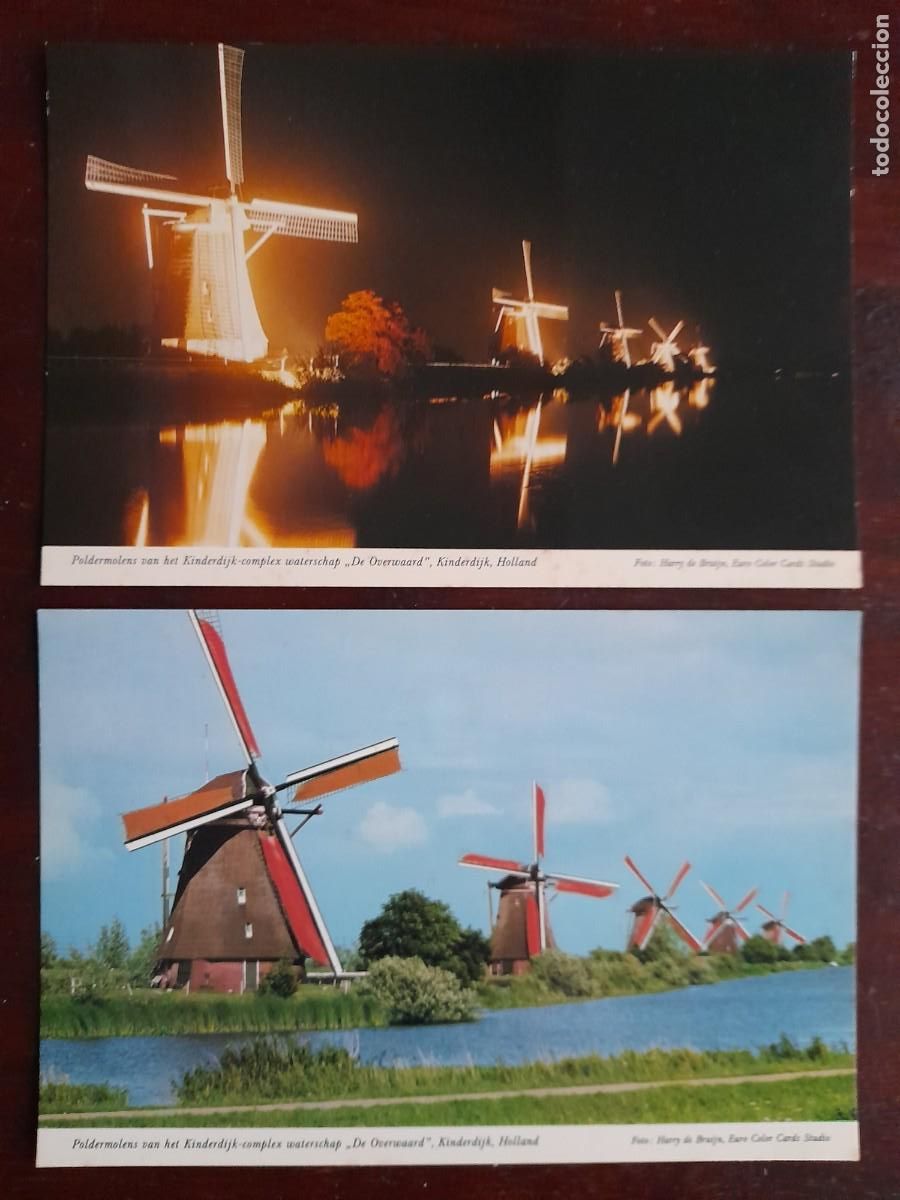 Cartes Postales: Una postal molinos viento de Kinderdijk en Alblasserwaard 80&acute;s Paises Bajos 2 tarjetas a elegir