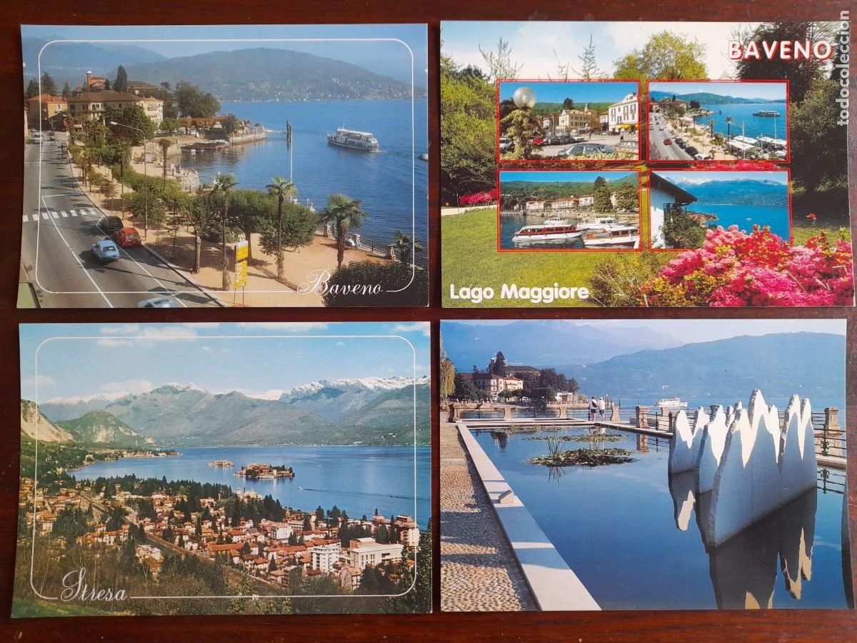 Cartes Postales: Una postal paseo maritimo de Baveno, Isola Bella, Lago Maggiore,Stresa, Italia 4 tarjetas a ele