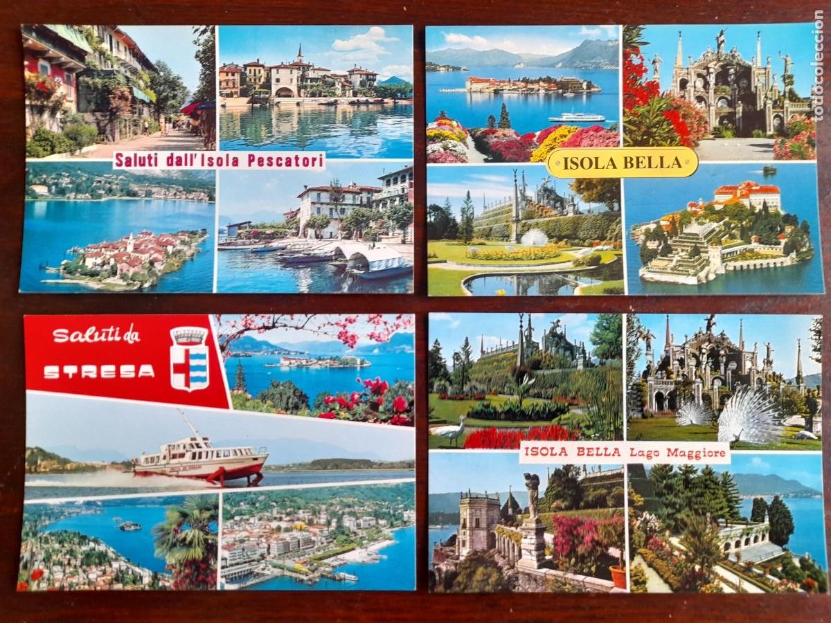 Cartes Postales: Una postal isola Pescatori Isola Bella islas Borromeas, Stresa Lago Maggiore Italia 4 tarjetas a ele