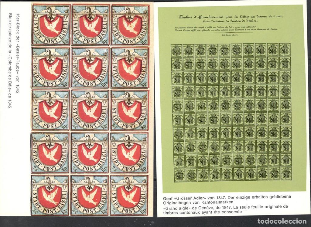 Postales: Colecci&oacute;n de seis tarjetas postales de Suiza dedicadas a temas filat&eacute;licos.