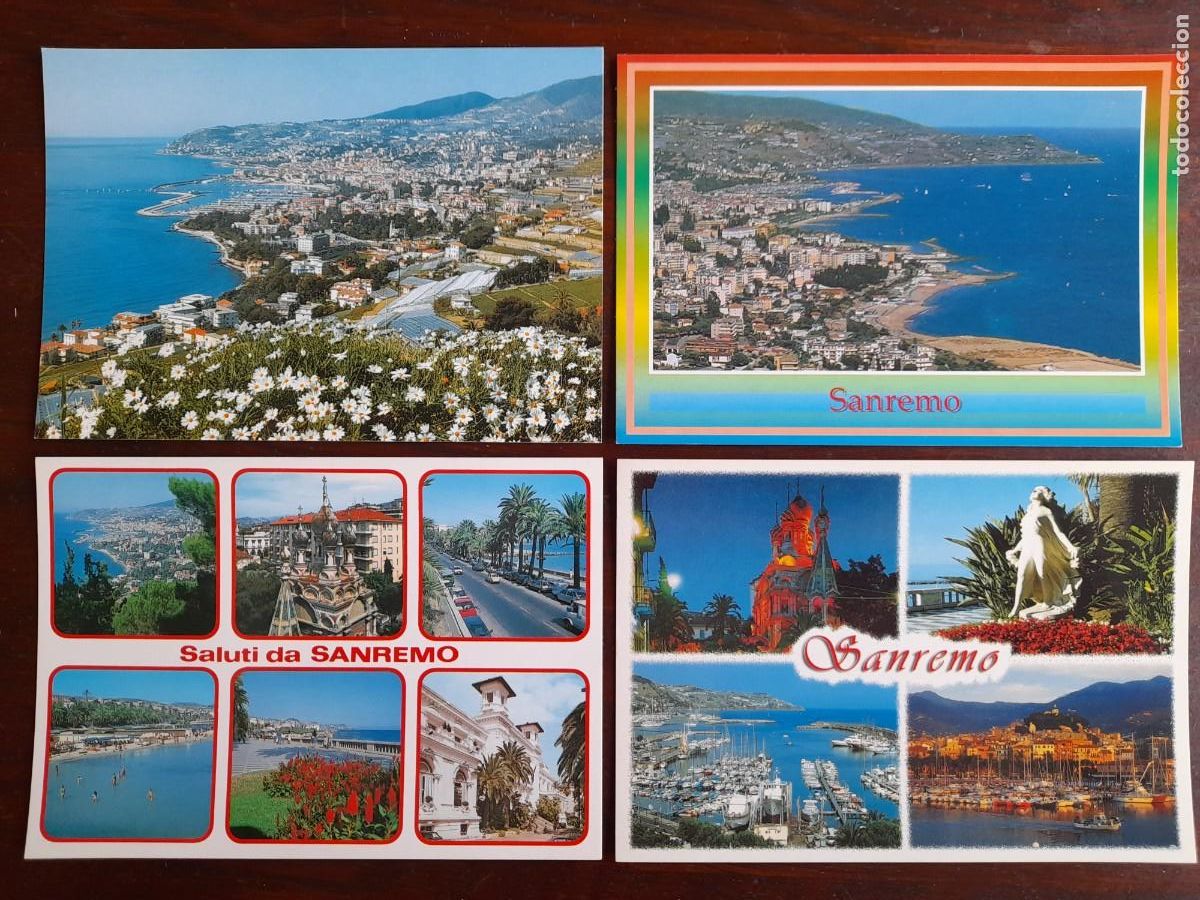 Cartes Postales: Una postal vintage vista a&eacute;rea poblaci&oacute;n costa y playas de San Remo Italia 4 tarjetas a elegir