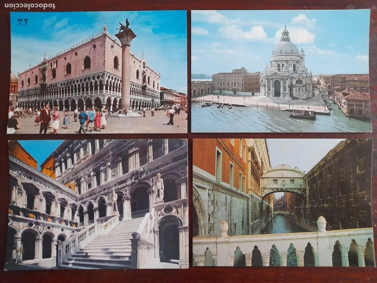 Cartes Postales: Una postal palacio Ducal plaza San Marcos escalera gigantes puent suspiro Venecia 4 tarjetas a legir