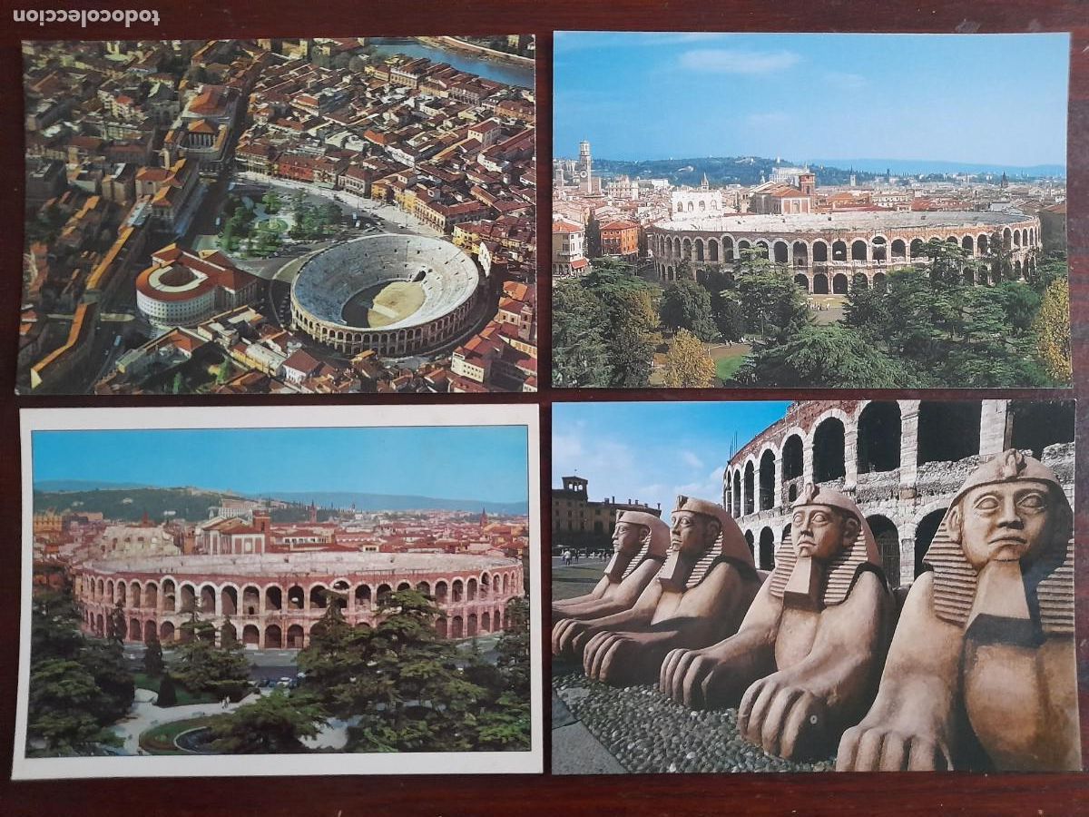Cartes Postales: Una postal vintage vista anfiteatro romano la Arena de Verona Italia 4 tarjetas a legir