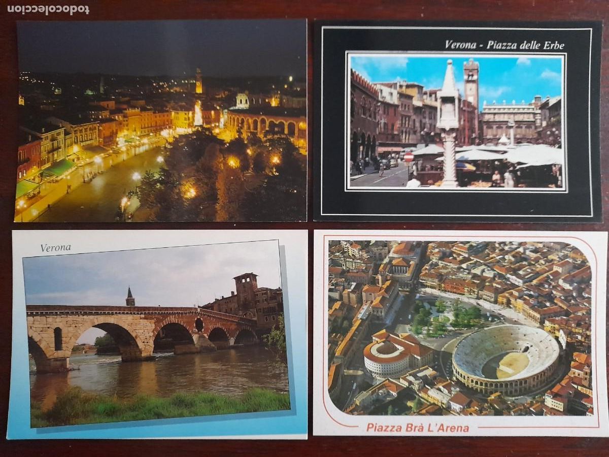 Cartes Postales: Una postal plaza Bra plaza Erbe, Rio Adagio, Arena de Verona, Veneto Italia 4 tarjetas a elegir