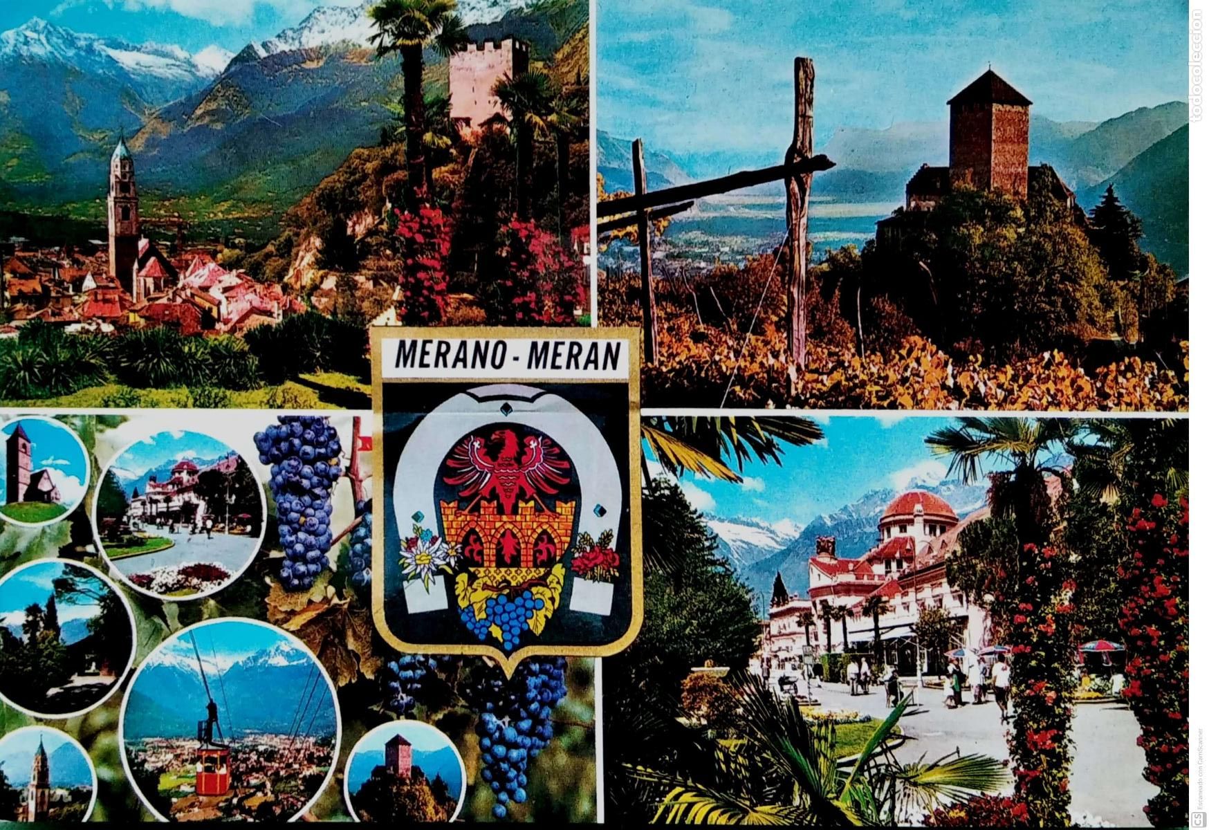 Postais: Merano (Italia). Vistas varias. Usada con sello. Color