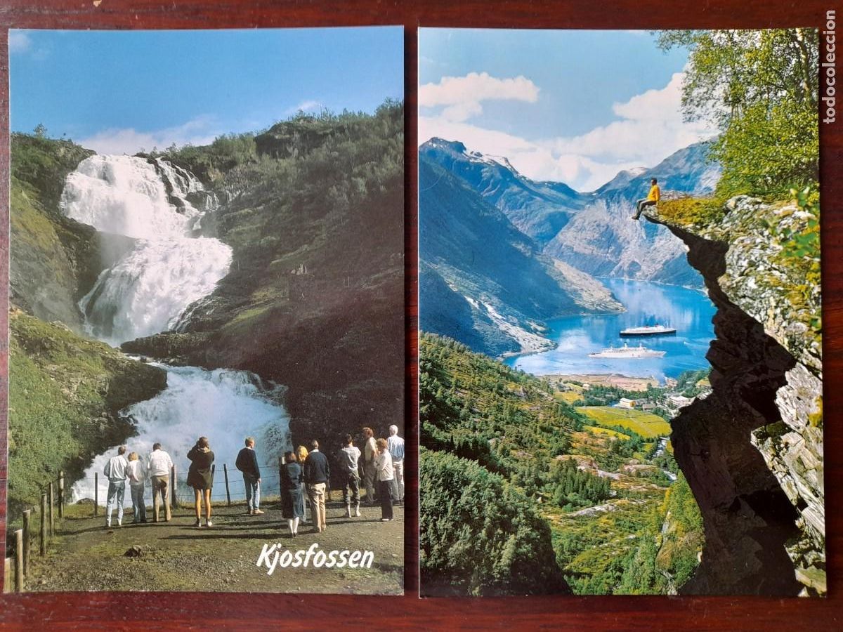 Postkarten: Una postal cascada de Kjosfossen en Aurland, fiordo Geiranger Stranda Noruega 2 tarjetas a elegir