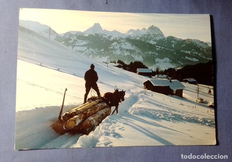 Postales: postal Suiza Saanenland Gumfluh und R&uuml;blihorn escrita y sello