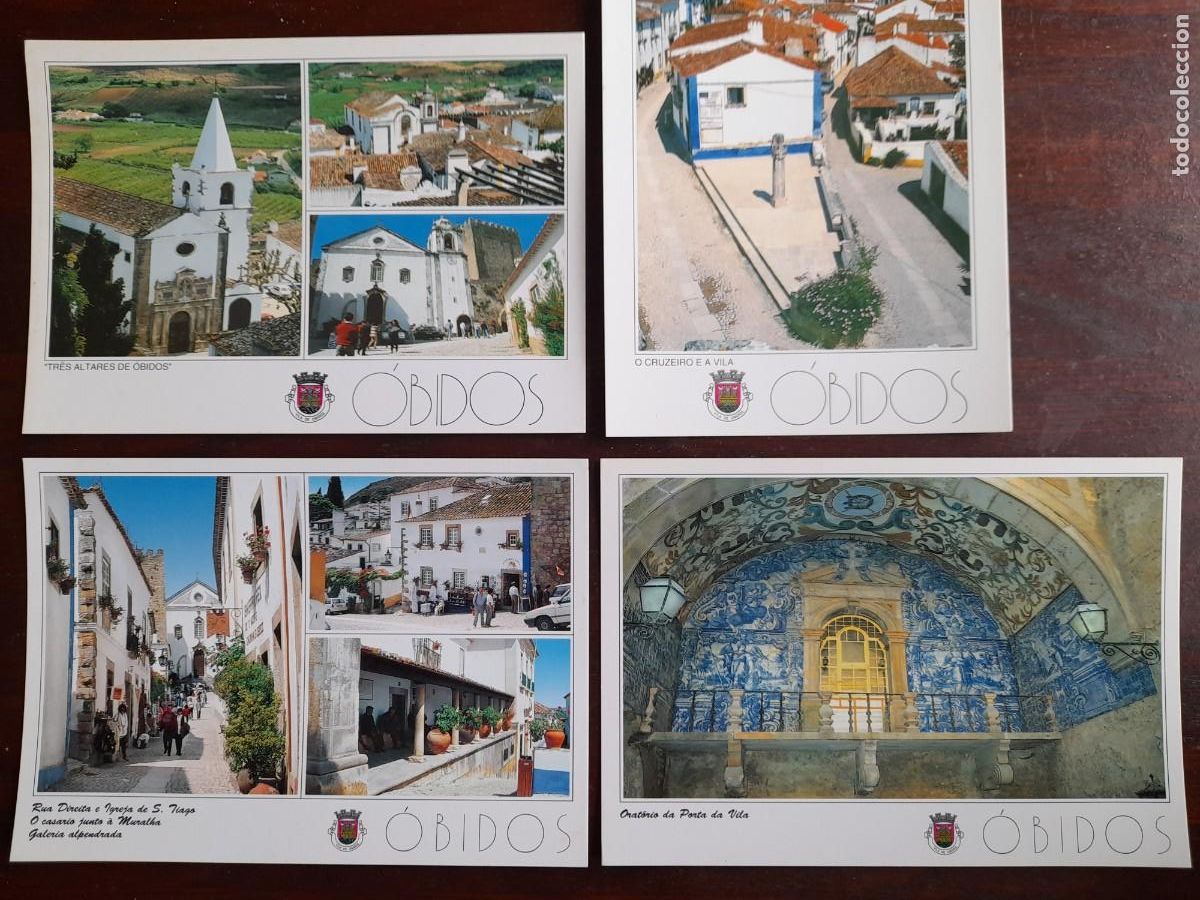 Postales: Una postal iglesias de Santa Maria, de San Pedro y San Tiago en Obidos Portugal 4 tarjetas a elegir