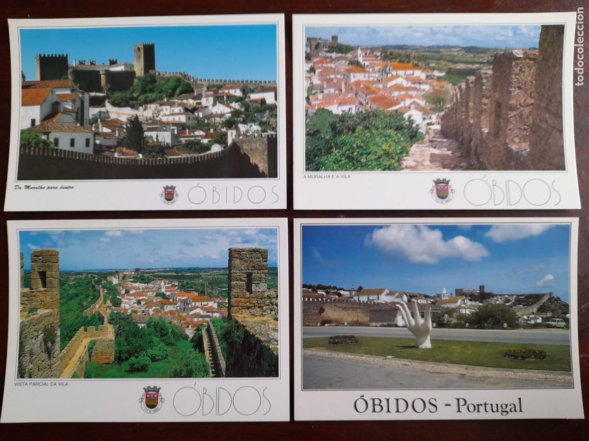 Cartes Postales: Una postal murallas poblaci&oacute;n interior y castillo de Obidos en Portugal 5 tarjetas a elegir