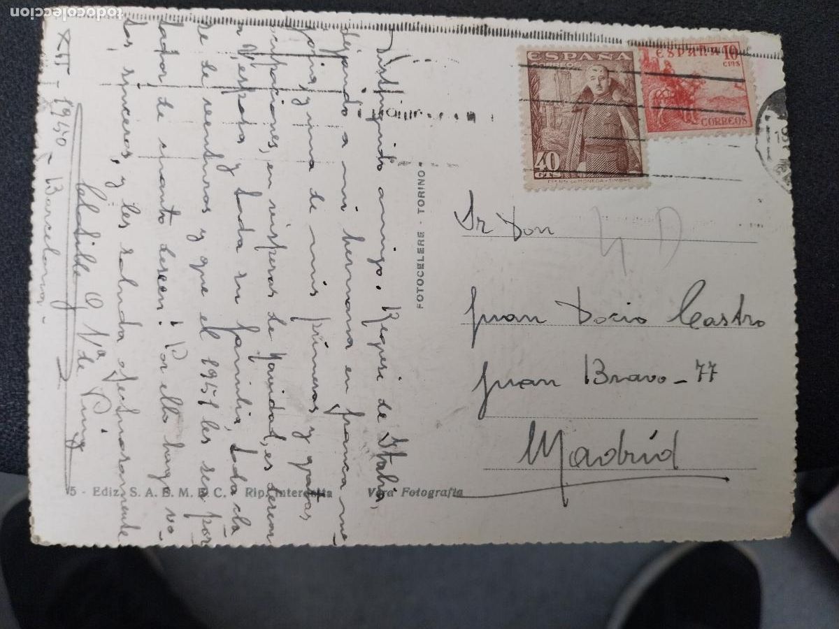 Postales: S.A.E.M.E.C. TORINO 1950 POSTAL ORIGINAL CIRCULADA - Foto 2