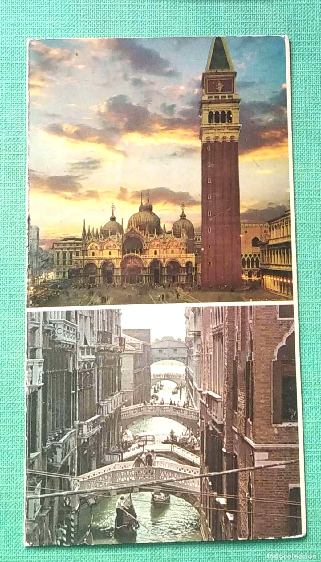 Postais: Venezia. Plaza San Marcos, vista nocturna y R&iacute;o di Canonic. Nueva. Color. Tama&ntilde;o: 14,5 x 8 cm.