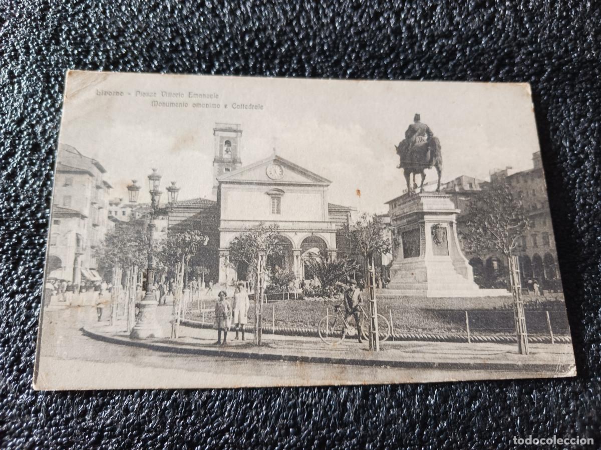 Cartes Postales: livorno piazza vittorio emanuele, monumento e cattedrale, 1917