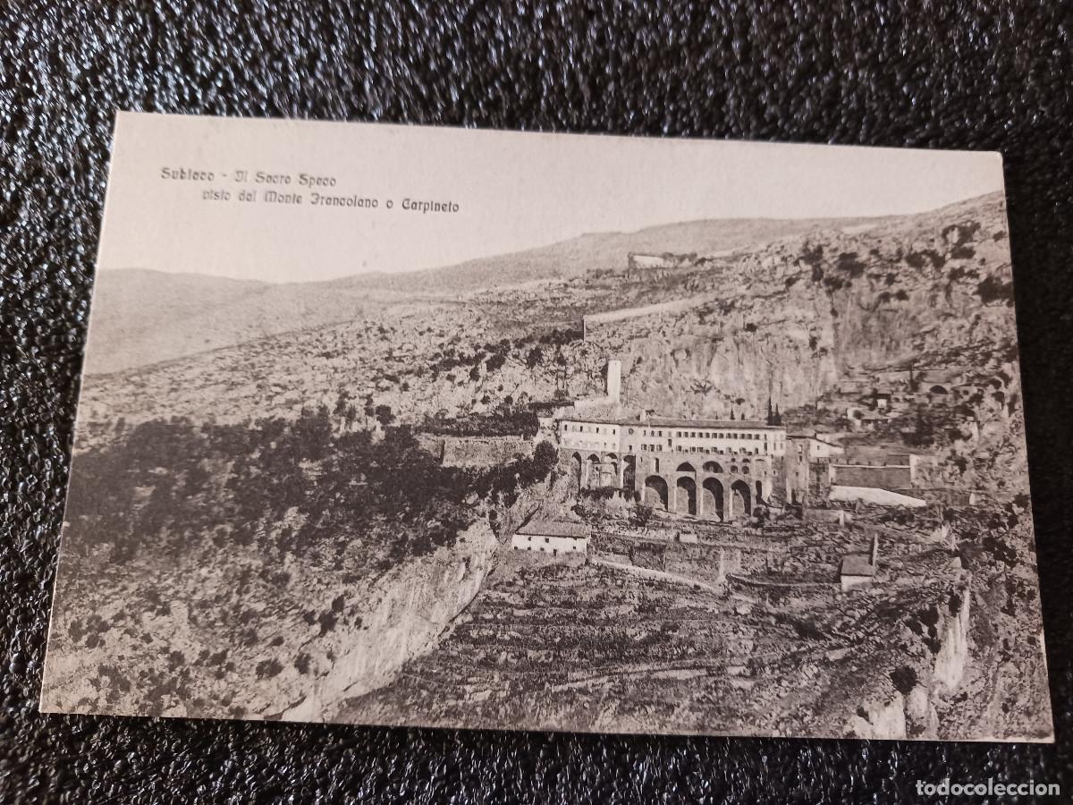 Cartoline: subiaco, il sacro speco visto dal monte grencolano