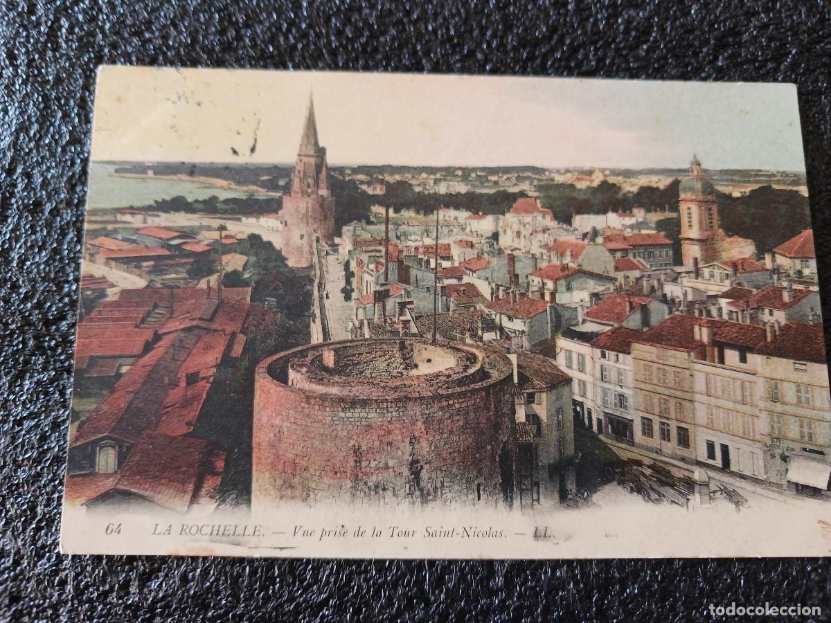 Postais: 64 la rochelle, vue prise de la tour saint nicolas, coloreada, circulada 1928