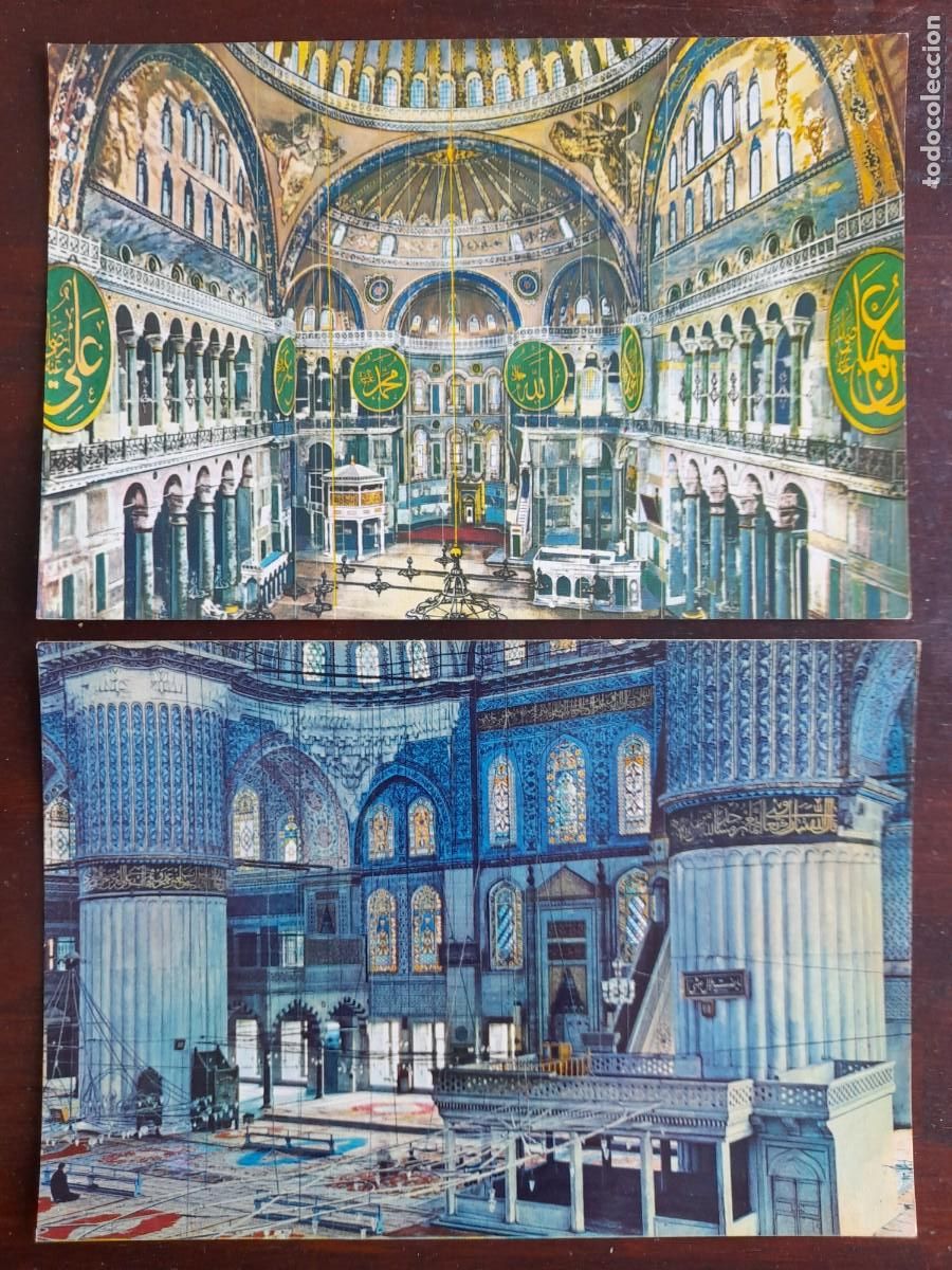 Cartoline: Una postal vintage 60&acute;s interior de la basilica de Santa Sophia o Hagia Estambul 2 tarjetas a elegir