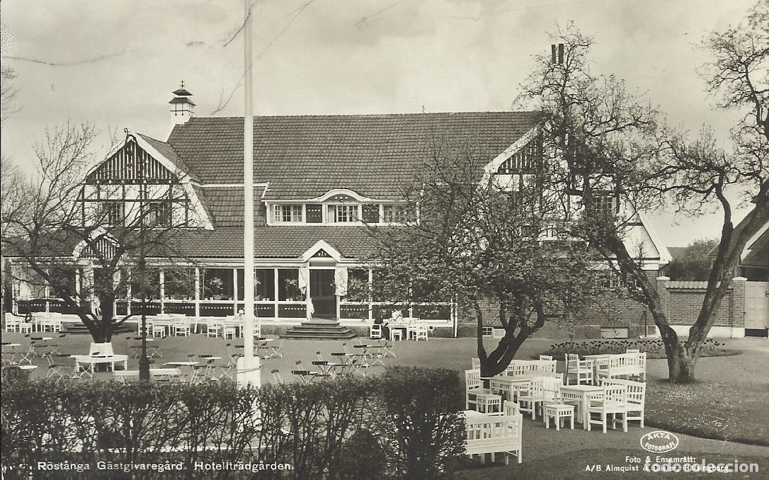 Postales: Suecia. Rostanga. Gastgivaregard. Hoteltradgarden. 1939. Postal. 9x14 cm. Escrita con sello.
