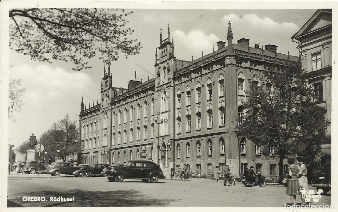 Postkarten: Orebro. Radhuset. Suecia. 9x14 cm. Postal. 1950. Escrita con sello.