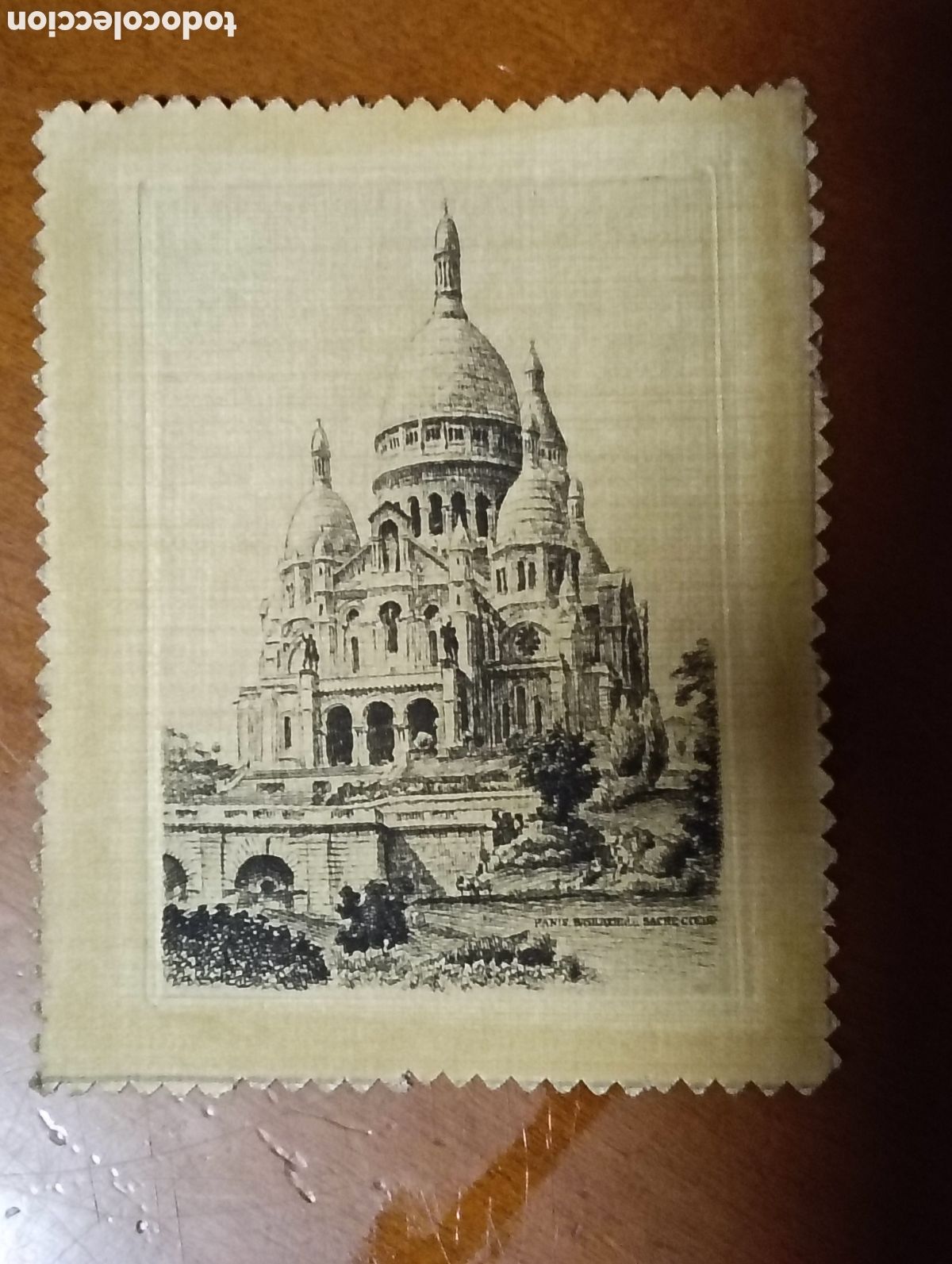 Postales: POSTAL EN TELA DORADA fotografica Paris la Basilica del Sagrado Coraz&oacute;n