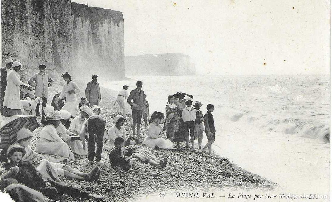 Postkarten: MESNIL-VAL. 42. LA PLAGE PAR GROS TEMPS. - LL - CIRCULADA 1914