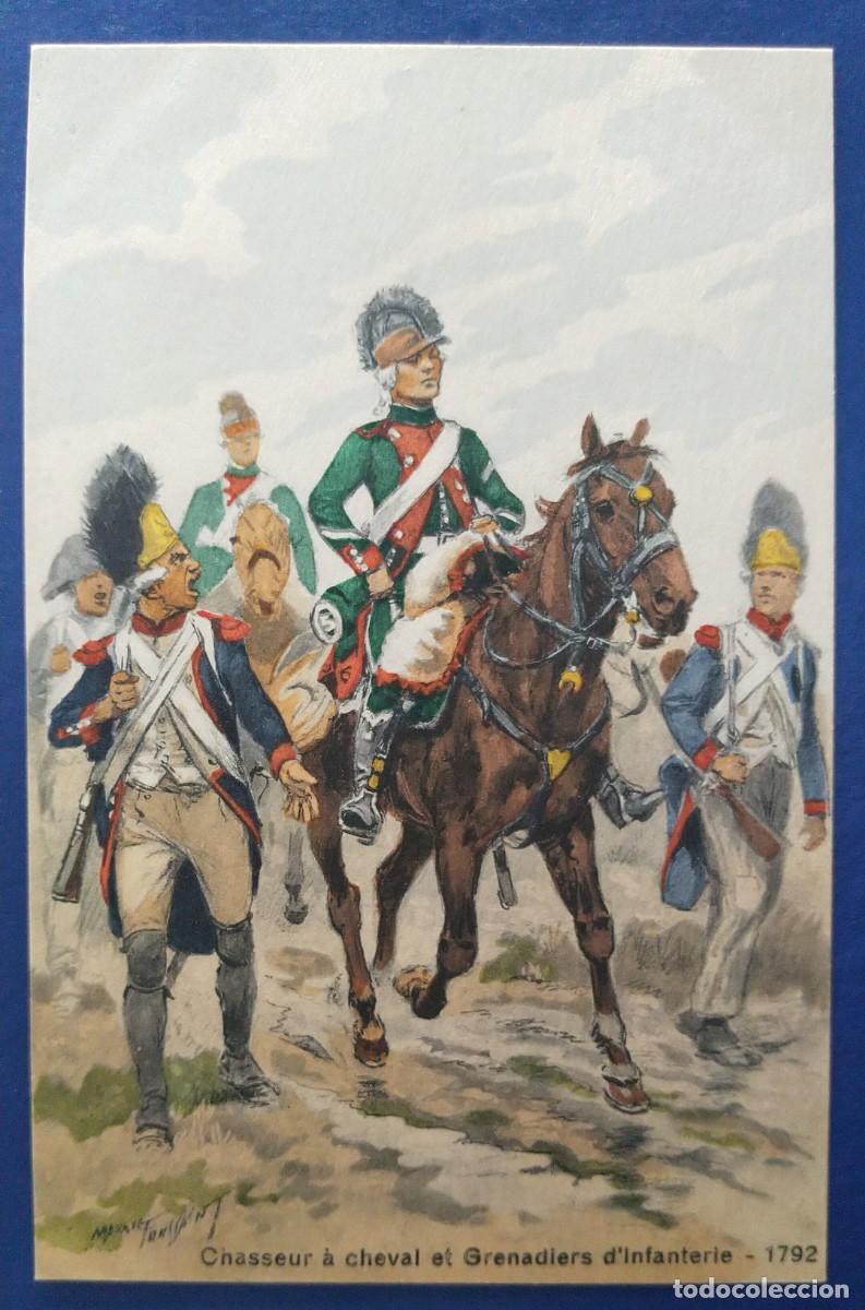 Postales: TARJETA POSTAL CAZADOR A CABALLO Y GRANADEROS DE INFANTERIA, 1792