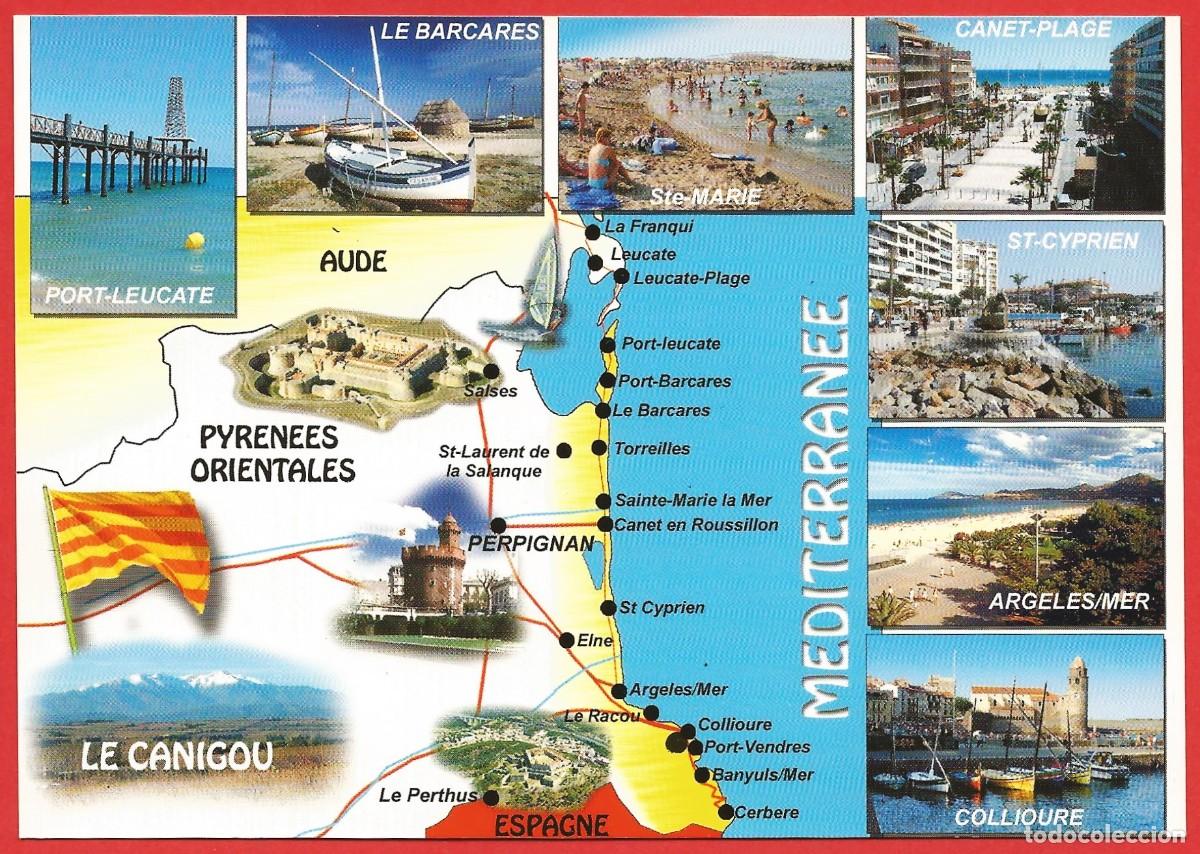 Postkarten: Francia - Occitania : Mapa geogr&aacute;fica de la costa occitana