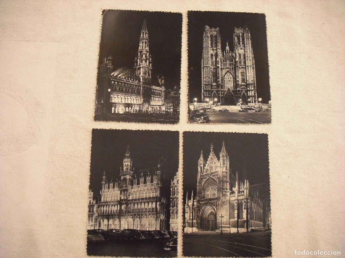 Postales: BRUXELLES , LOTE DE 4 POSTALES NOCTURNAS ILUMINAN EDIFICIOS ENBLEMATICOS - Foto 1