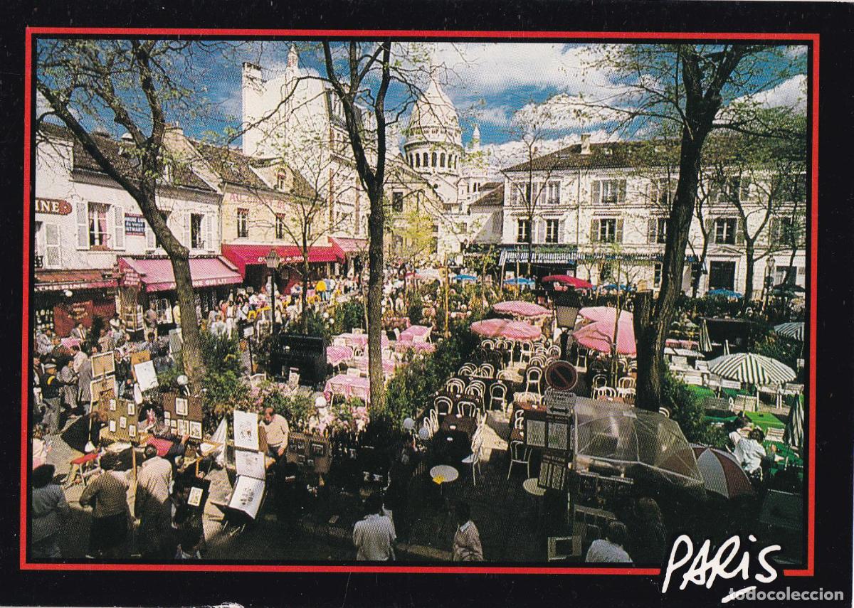 Postales: FRANCIA, PARIS, MONTMARTRE, PLACE DU TERTRE, BAS&Iacute;LICA SAGRADO CORAZ&Oacute;N &ndash; PHOTO: B.DE HOGUES &ndash; S/C