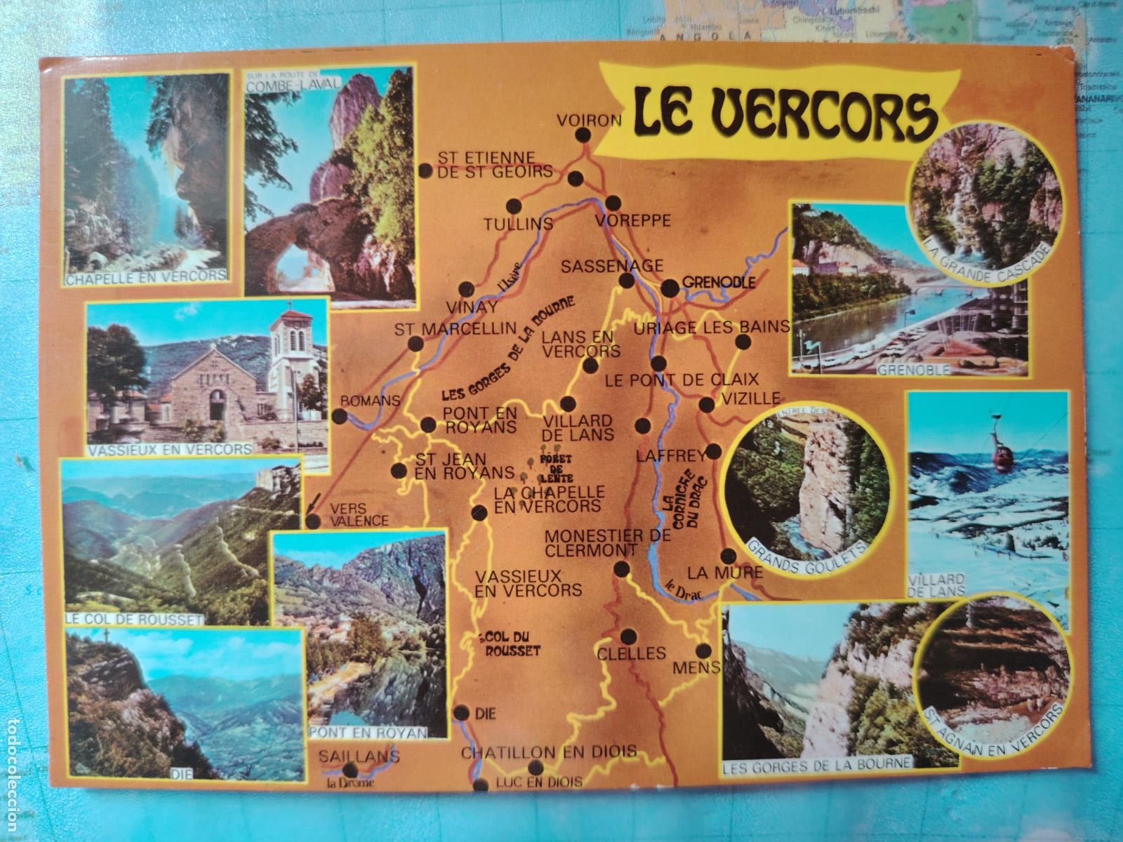Postais: Postal - mapa Le Vercors - regi&oacute;n de Francia con 12 micro fotos de lugares