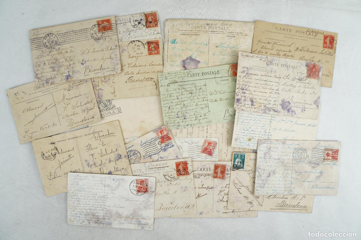 Postales: Interesante conjunto de 19 postales (paisajes europeos) - correspondencia variada - sellos europeos