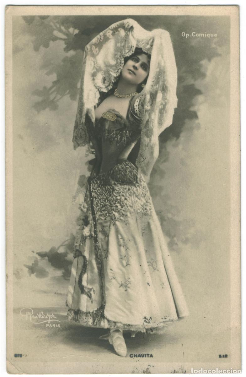 Cartoline: Postal actriz CHAVITA, Luz_SIP. 672. Op&eacute;ra Comique. Photo Reutlinger (1905)