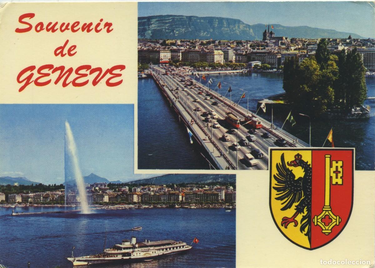 Postales: N&ordm; 1207-GINEBRA. Suiza. Le jet d'eau (130 m). Le pont du Mont-Blanc. Sin circular. EDITIONS JAEGER