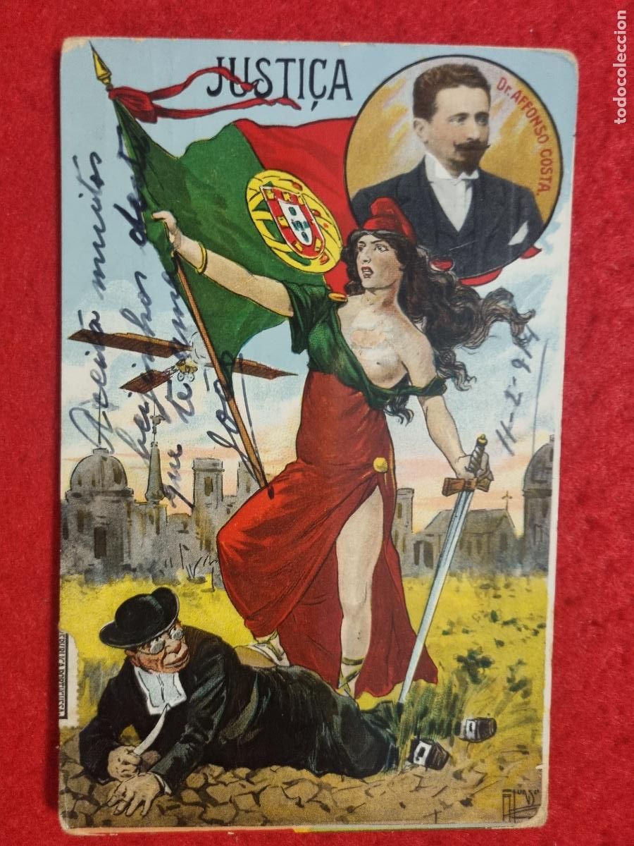 Postkarten: POSTAL PORTUGAL DR AFFONSO COSTA JUSTICIA BANDERA ORIGINAL P2124