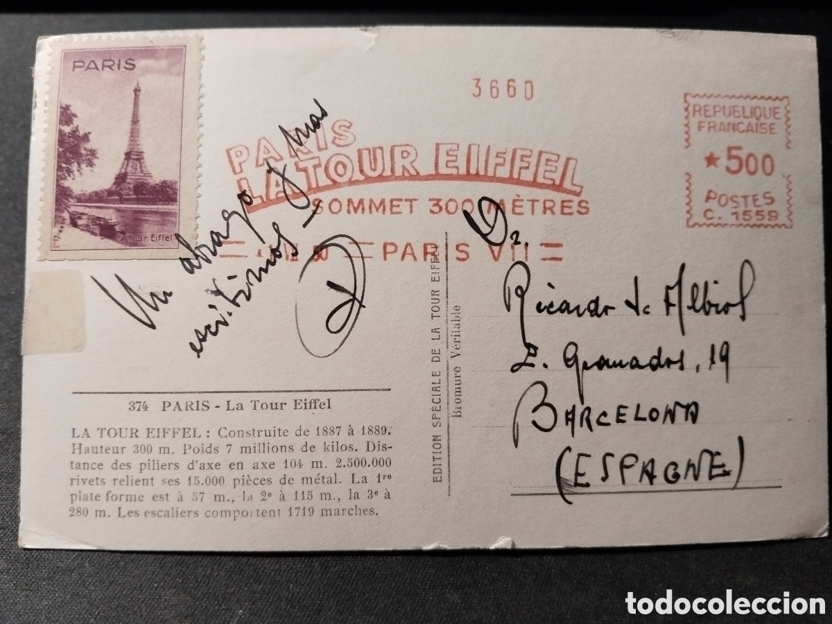 Postales: Postal de Paris. Torre Eiffel - Foto 2