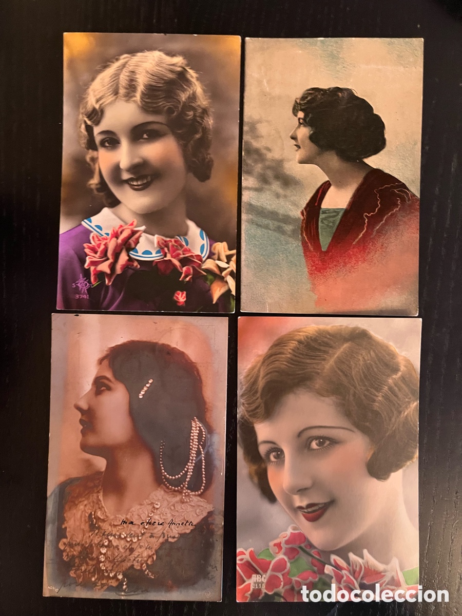 Postales: Conjunto 4 antiguas postales de mujeres