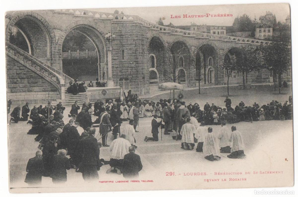 Cartes Postales: Postal principios del XX- circulada- Bendici&oacute;n en Lourdes-