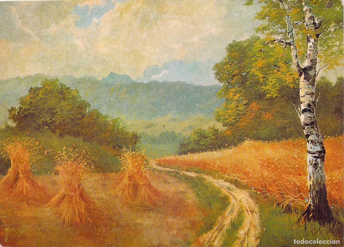 Cartoline: Postal Arte Rudolf Sonnleitner Cosecha Campo Abedul Baviera Alemania