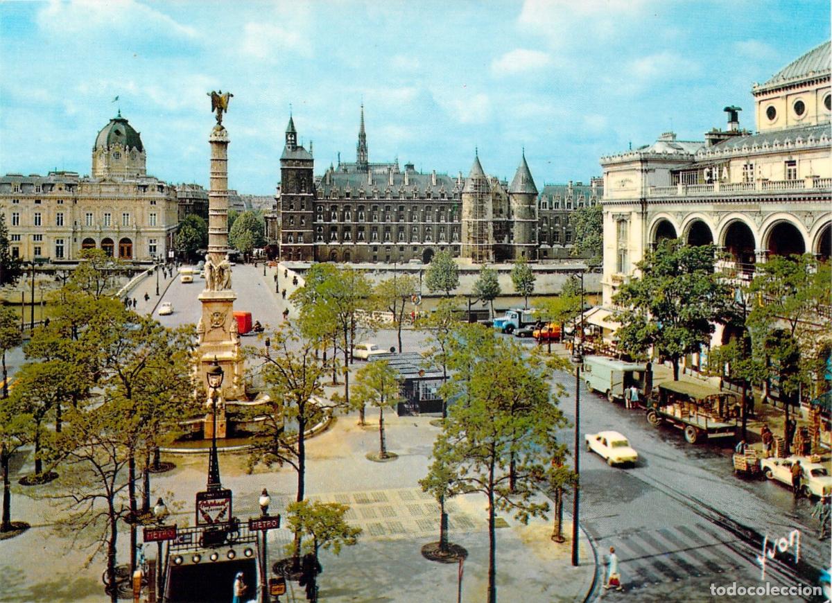 Postales: Postal de la Place du Ch&acirc;telet, Par&iacute;s - Vista de la Fuente y el Teatro