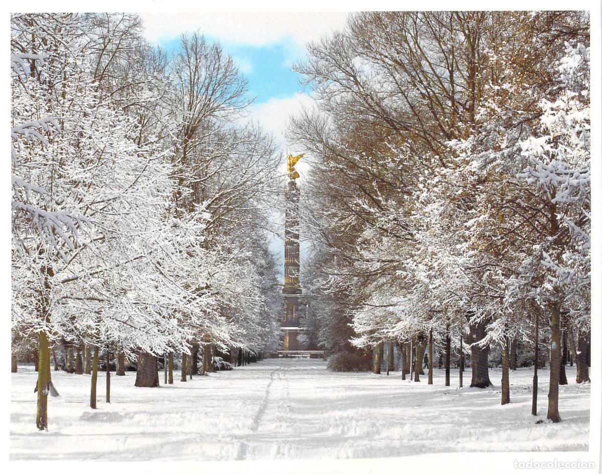 Postales: Postal Berl&iacute;n Invierno - Columna de la Victoria (Siegess&auml;ule) y &Aacute;rboles Nevados