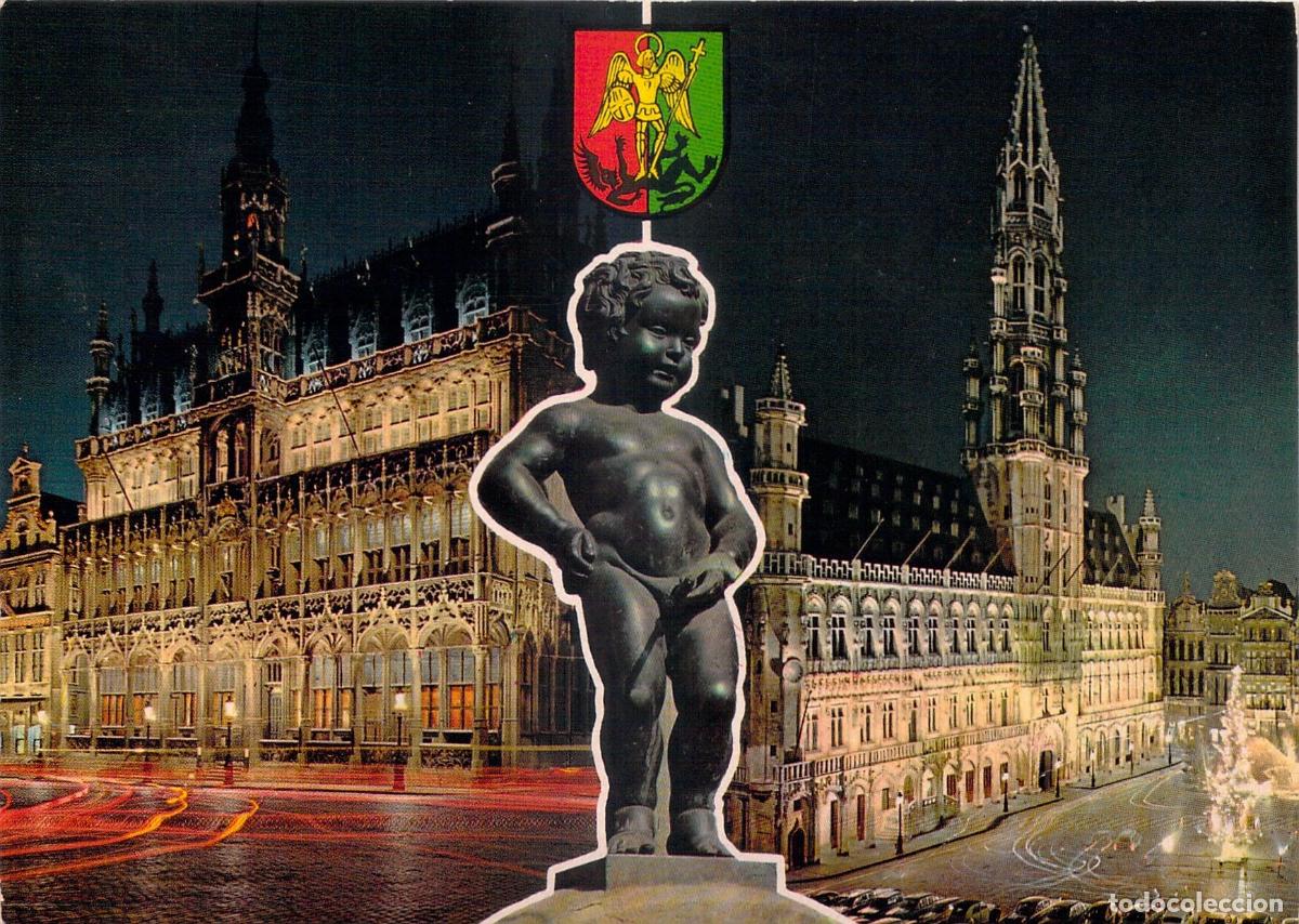 Postais: Postal Bruselas Nocturna Manneken Pis Grand Place Ayuntamiento B&eacute;lgica