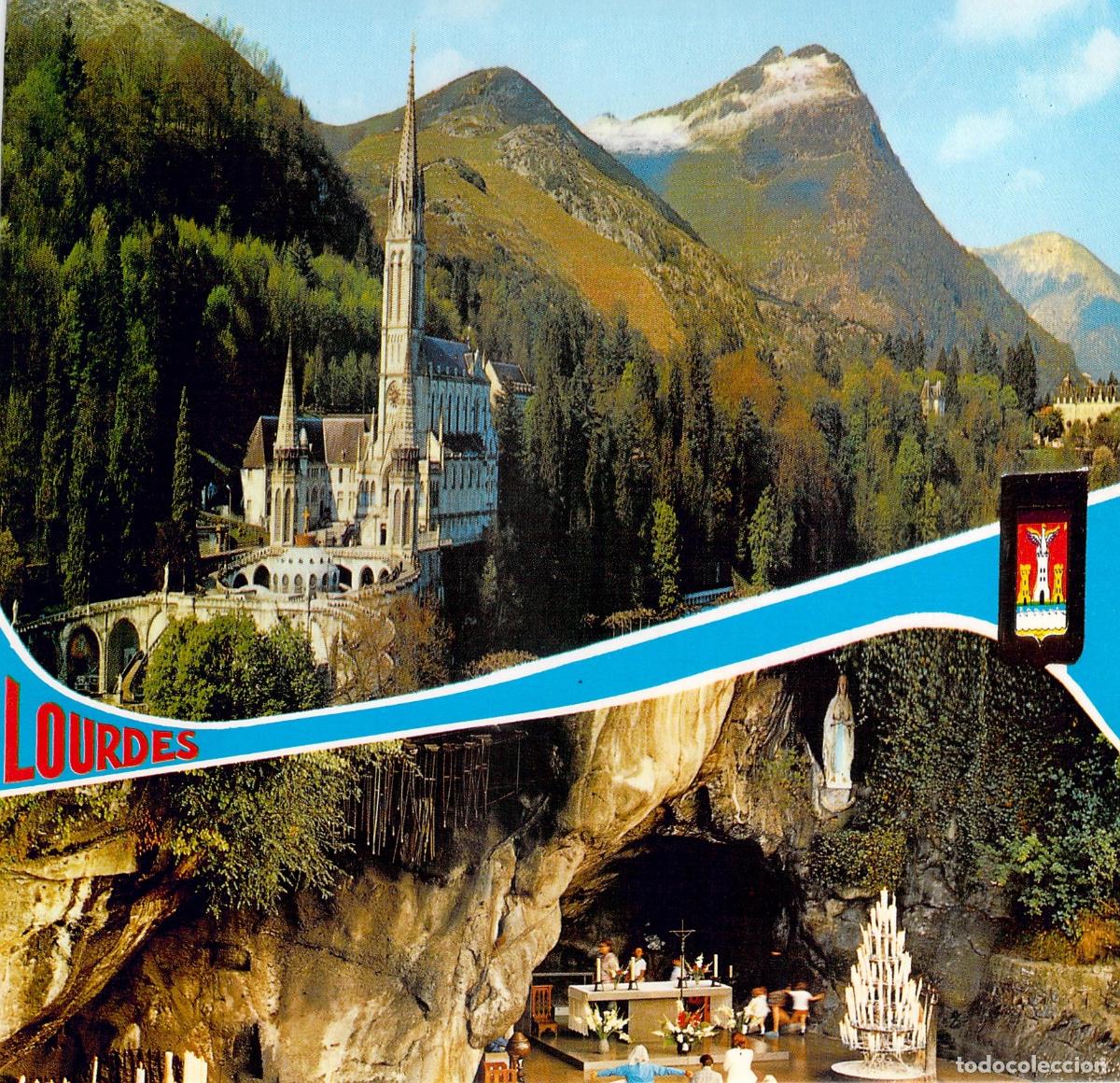 Cartoline: Postal Lourdes: La Bas&iacute;lica y la Gruta de Massabielle, Santuario de Francia