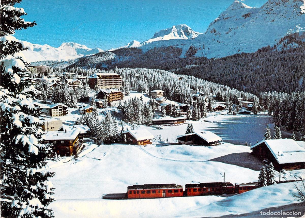 Cartoline: Postal Arosa Suiza, Paisaje Invernal con Tren Chur-Arosa-Bahn, Alpes